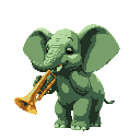 a green elephant playing a trumpet, highly detailed skin texture, realistic elephant anatomy, gleaming brass trumpet with reflections, professional musician posture, natural lighting, believable fanta