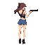 draw a beautiful girl from behind, pointing a shotgun as if she were going to shoot, she is wearing short denim shorts, she must be very attractive, the drawing must have 15 colors
