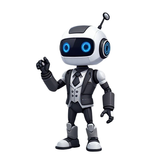 un presentador robot con cabeza de ventilador color negro y traje negro elegante