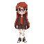 make a girl with a long red haired hair. she's wearing glasses