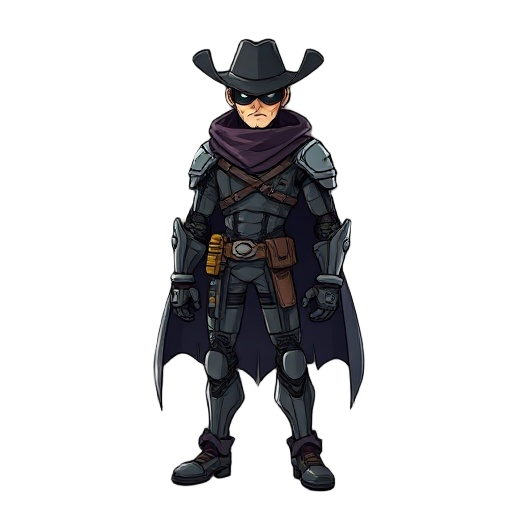 cyborg cowboy with cape, mysterious, side view