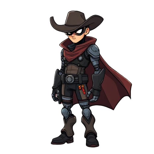 cyborg cowboy with cape, mysterious, side view