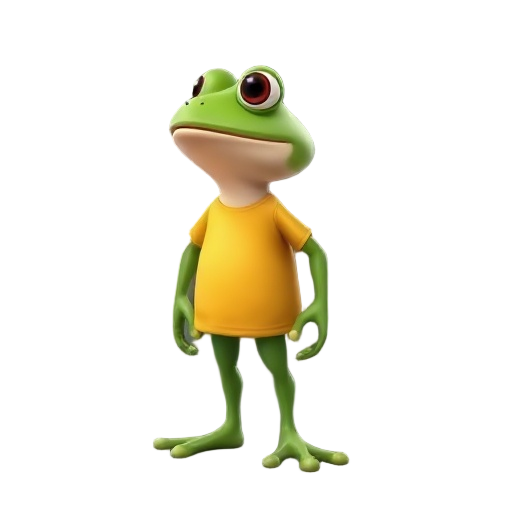 humanoid frog for platformer game.  he should be wearing a yellow t-shirt and facing to the right