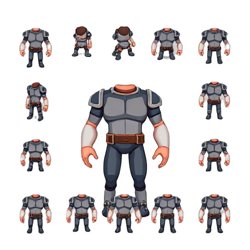 separate shoulders and arms 2d pixel front view give me 12 examples