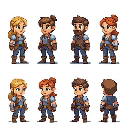 separate shoulders and arms 2d pixel front view give me 12 examples