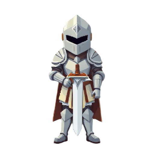 a pixel knight with light colored armor, holding a sword, facing front, adult model
