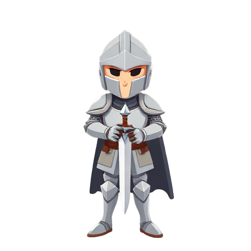 a knight with light colored armor, holding a sword, facing front