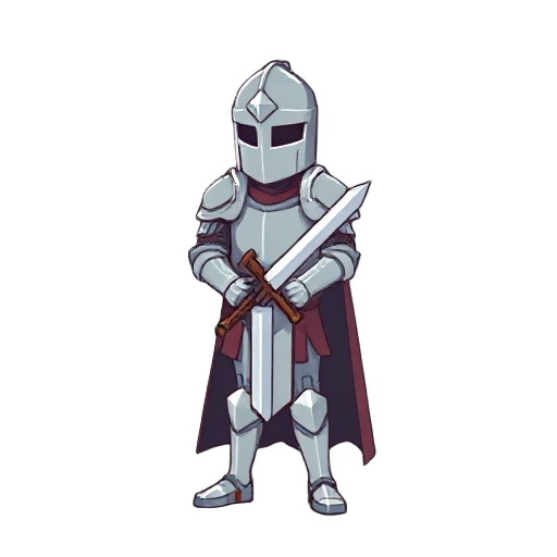 a pixel knight with light colored armor, holding a sword facing the side, adult model not chibi