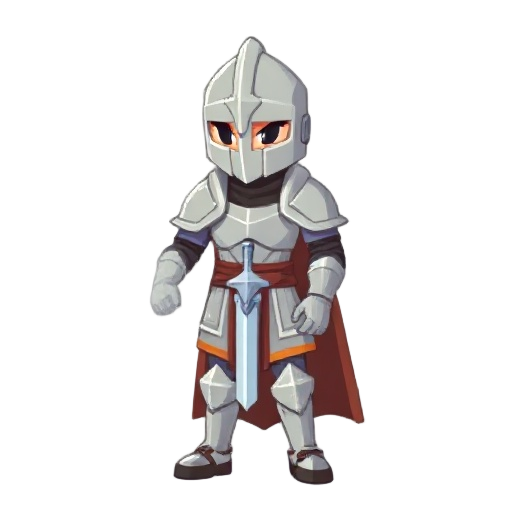 a pixel knight with light colored armor, holding a sword to the side,  adult model not chibi