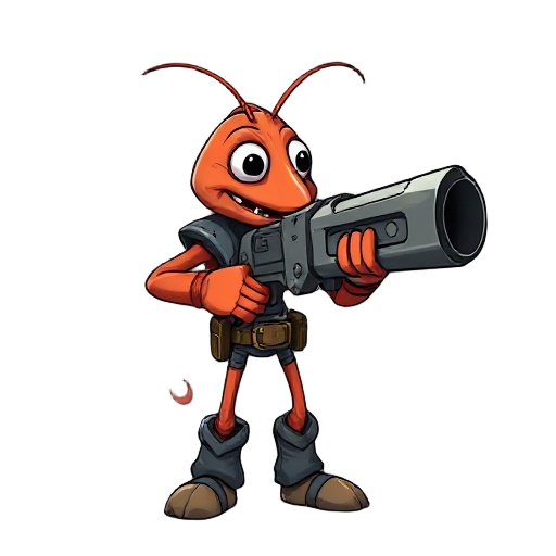 shrimp with large mega man gun claw, old western style