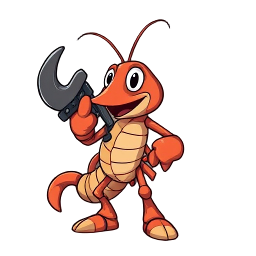 shrimp with large mega man gun claw, old western style