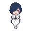 dark blue short hair girl, wearing maid outfit, pink eye, full body, make it clearer