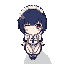 dark blue short hair girl, wearing maid outfit, pink eye, full body, make it more detailed