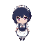 dark blue short hair girl, wearing maid outfit, pink eye, full body, make it more detailed