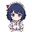 dark blue short hair girl, wearing maid outfit, pink eye