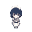 dark blue short hair girl, wearing maid outfit, pink eye, full body