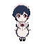 dark blue short hair girl, wearing maid outfit, pink eye, full body, make it clearer