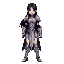 create a warrior woman with silver armor, black long hair, sword 