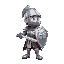 this character is an s-character looking to the right. his occupation is a knight wearing silver armor, he is short and carries a sword and shield.