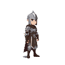 sd character, 2-head ratio, right-facing pose, paladin, flat design, black outline removed