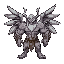 god-like being, wings, huge muscles, red eyes