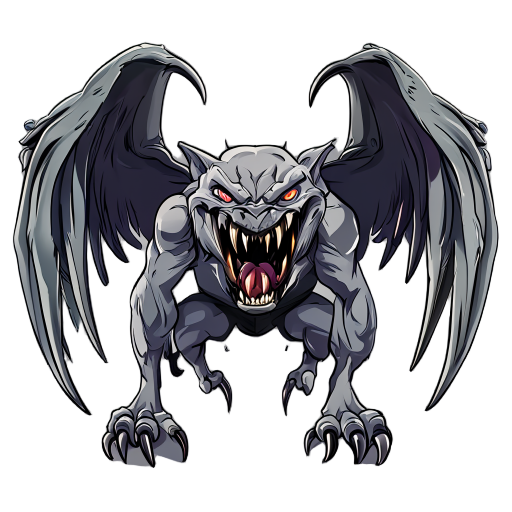 winged, large claws, long teeth, agressive
