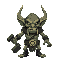 cartoony goblin boss topdown boss,low poly with hammer as his weapon  16 bits more chunky and simple