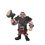 cartoony topdown boss,low poly with hammer as his weapon  16 bits