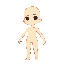 design a 2d character base in chibi style, facing forward with no hair and no clothing.  visual style: - chibi proportions: large head, small body, short limbs - clean line art, pastel shading, no outlines around body - gender-neutral and expressionless f