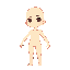 design a 2d character base in chibi style, facing forward with no hair and no clothing.  visual style: - chibi proportions: large head, small body, short limbs - clean line art, pastel shading, no outlines around body - gender-neutral and expressionless f