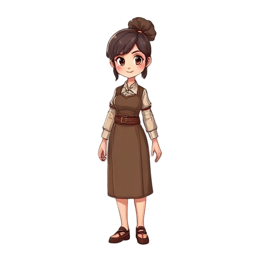 female merchant in a brown dress