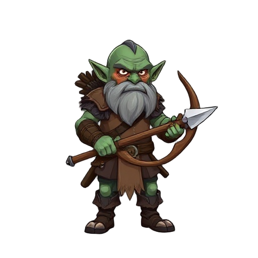 an orc warrior equipped with a wooden bow and dagger.