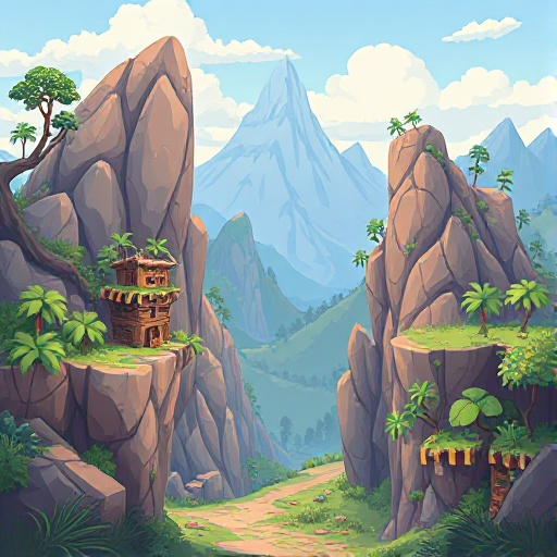 crie um cenario para um game de plataforma em 2d de montanhas