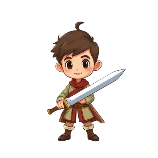 simple boy 14y old with a sword