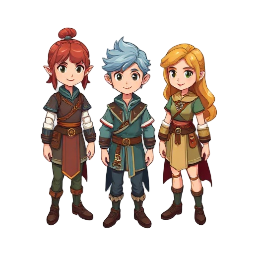 full body fantasy rpg character, neutral/happy pose, modular design for hair and clothes, no face, retro style, minimal shading, clean lines, bright colors, transparent background, game asset.