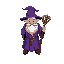 isometric chubby wizard with a purple robe and magic staff