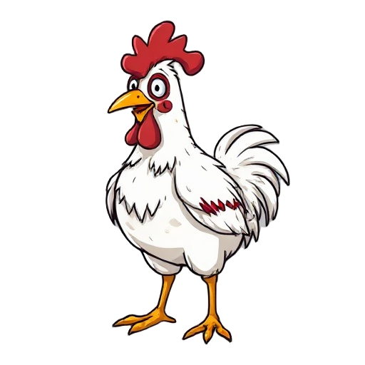 a messy chicken with psychological problems and a few wounds 