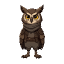 a humanized fantasy owl with human clothes