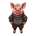 a humanized fantasy pig with human clothes