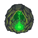 a portal inside a cave with magic runes green vortex inside