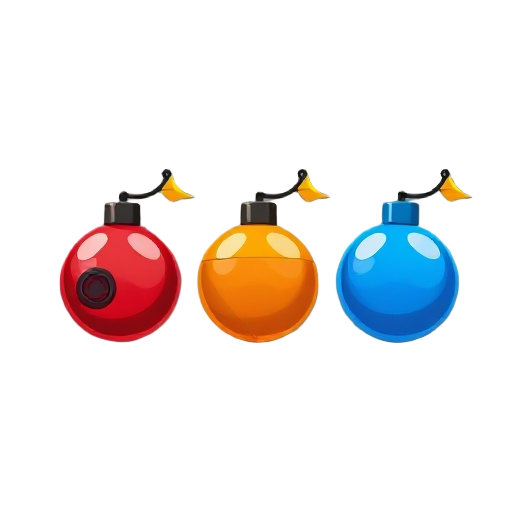  bombas (3 tipos)  bomba rápida (vermelho #e74c3c) bomba pesada (laranja #e67e22) bomba reativa (azul #3498db)  cada uma precisa de:  estado idle/colocada estado de contagem (opcional: animação de timer) frame de explosão (pode ser effect simples)