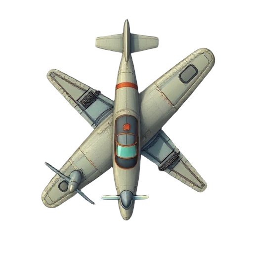air plane, top down view, old air plane, with helix  front and side