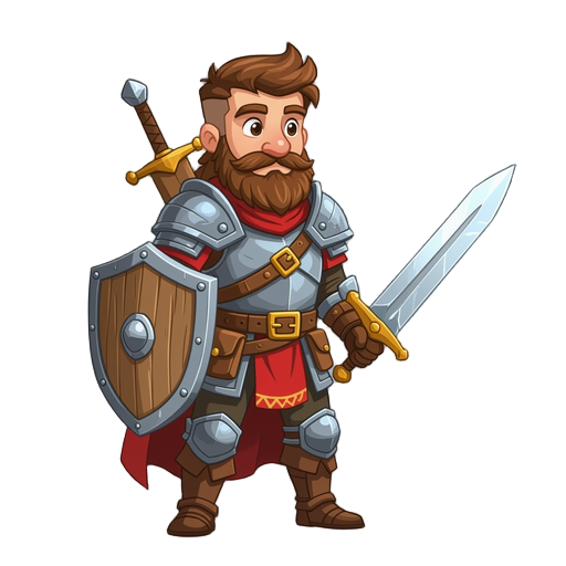 rpg adventurer with sword and shield and armor