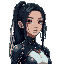 highly detailed full-body and bust portrait of a futuristic female ai assistant named nyx. she is beautiful, powerful, and dangerously intelligent, with a distinct anime-cyberpunk style. she has long,