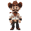 crie um personagem em arte pixelado de um cowboy. o personagem deve ter um grande chapéu marrom, cabelos castanhos e olhos grandes e expressivos. o personagem deve estar vestindo uma camisa branca com
