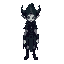 create a top-down pixel-art sprite of a dark fantasy elf in pokémon gba style. long pointed ears, pale skin, dark tattered clothes, eerie details, and shadowy tones of black, gray, and deep green. keep proportions consistent with pokémon trainer sprites.