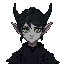 create a top-down pixel-art sprite of a dark fantasy elf in pokémon gba style. long pointed ears, pale skin, dark tattered clothes, eerie details, and shadowy tones of black, gray, and deep green. keep proportions consistent with pokémon trainer sprites.