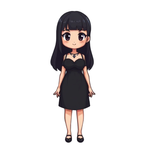 pixel-art, girl, big breast, black dress, yor forger