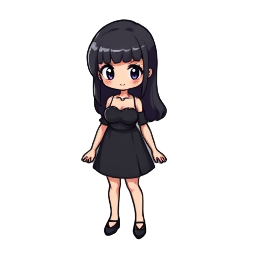 pixel-art, girl, big breast, black dress, yor forger