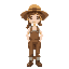 a cute female farmer character, wearing a straw hat and overalls, smiling